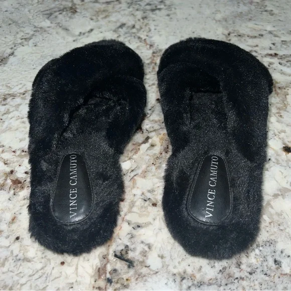 Vince Camuto Kortendie Black Faux Fur Slip On Slide Slippers Size 9M - Picture 6 of 12